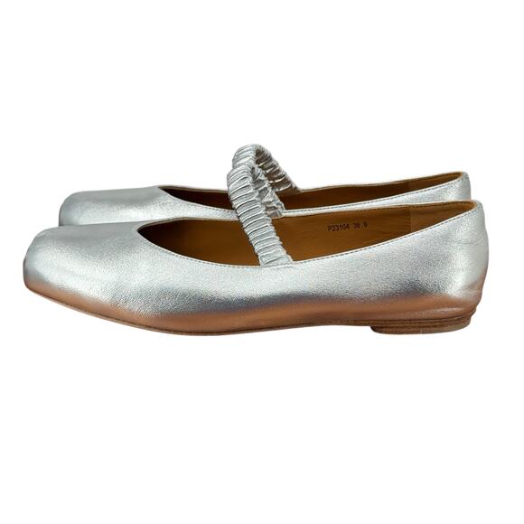 Pineapple Dawn Square Toe Mary Jane Leather Shoes Womens 6 Silver Balletcore NEW - Picture 6 of 12